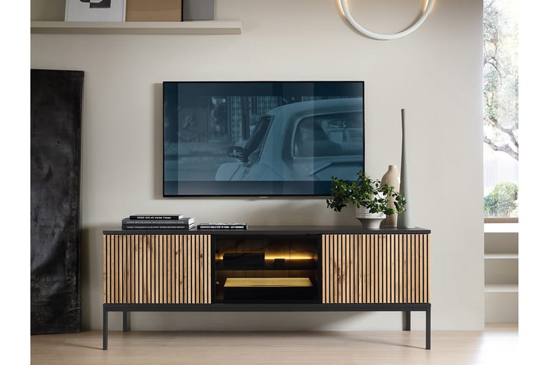 Klinkerville TV-skap – display med belysning – Tre – D39xB56xH154 cm - Svart - Møbler - Mediamøbel & tv møbel - TV-skap