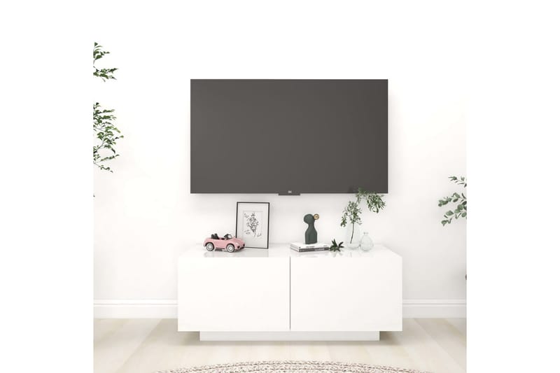 TV-benk høyglans hvit 100x35x40 cm sponplate - Hvit - Møbler - Mediamøbel & tv møbel - TV-skap