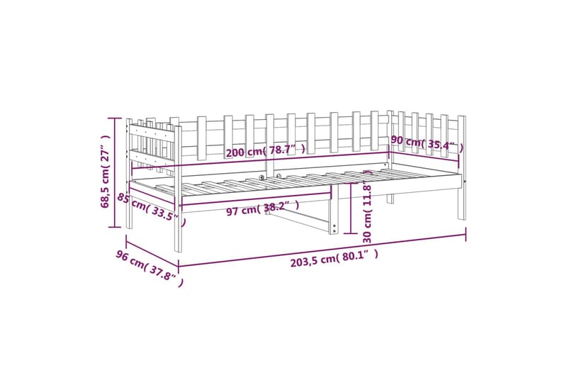 beBasic Dagseng grå 90x200 cm heltre furu - GrÃ¥ - Møbler - Senger - Sengeramme & sengestamme