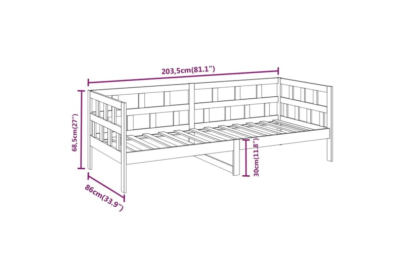 beBasic Dagseng grå heltre furu 80x200 cm - GrÃ¥ - Møbler - Senger - Sengeramme & sengestamme