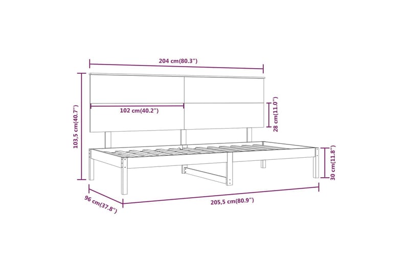 beBasic Dagseng hvit 90x200 cm heltre furu - Hvit - Sengeramme & sengestamme