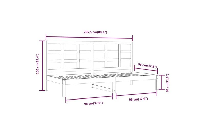 beBasic Dagseng hvit 90x200 cm heltre furu - Hvit - Sengeramme & sengestamme