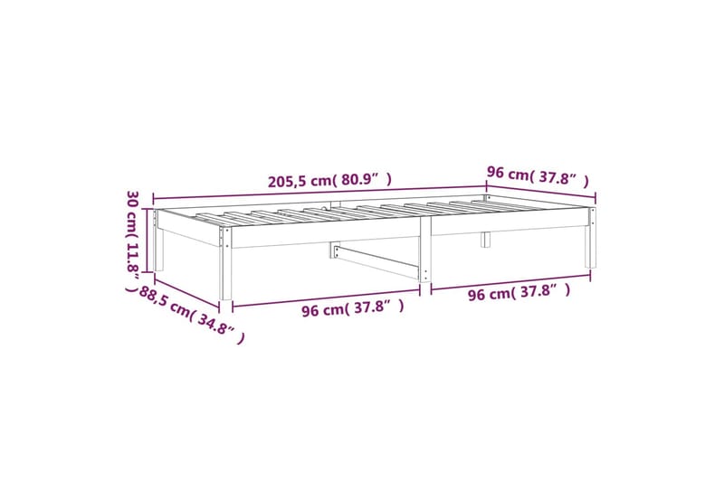 beBasic Dagseng hvit 90x200 cm heltre furu - Hvit - Sengeramme & sengestamme