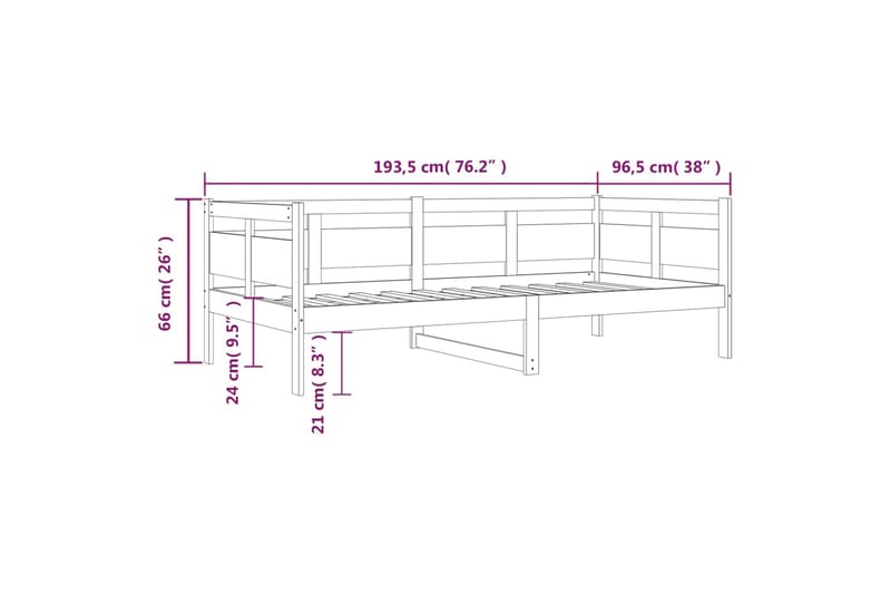 beBasic Dagseng hvit heltre furu 90x190 cm - Hvit - Sengeramme & sengestamme