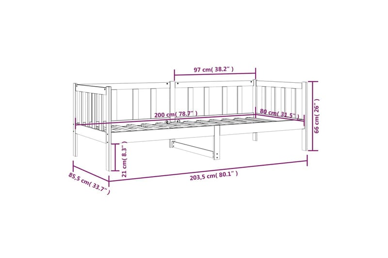 beBasic Dagseng svart 80x200 cm heltre furu - Svart - Møbler - Senger - Sengeramme & sengestamme