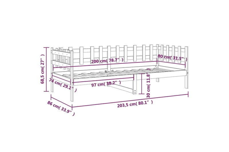 beBasic Dagseng svart 80x200 cm heltre furu - Svart - Sengeramme & sengestamme