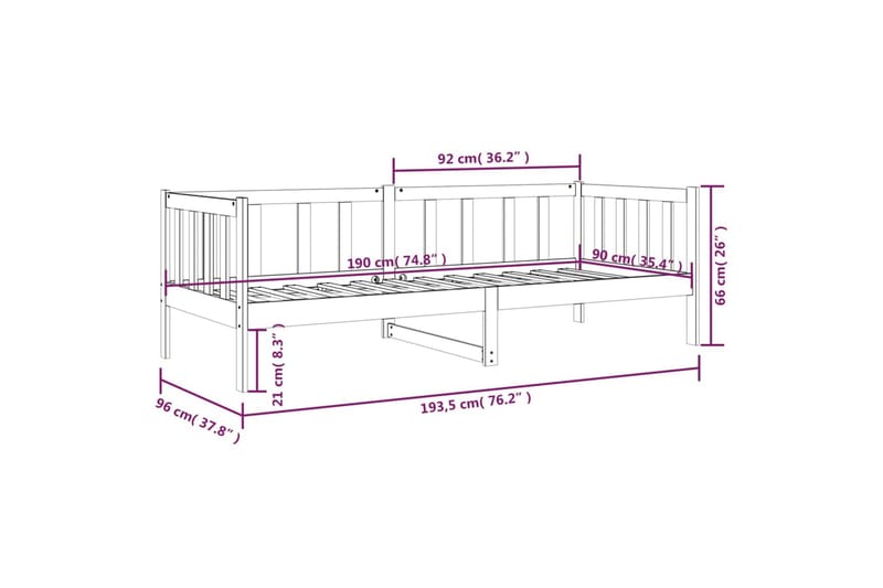 beBasic Dagseng svart 90x190 cm heltre furu - Svart - Møbler - Senger - Sengeramme & sengestamme