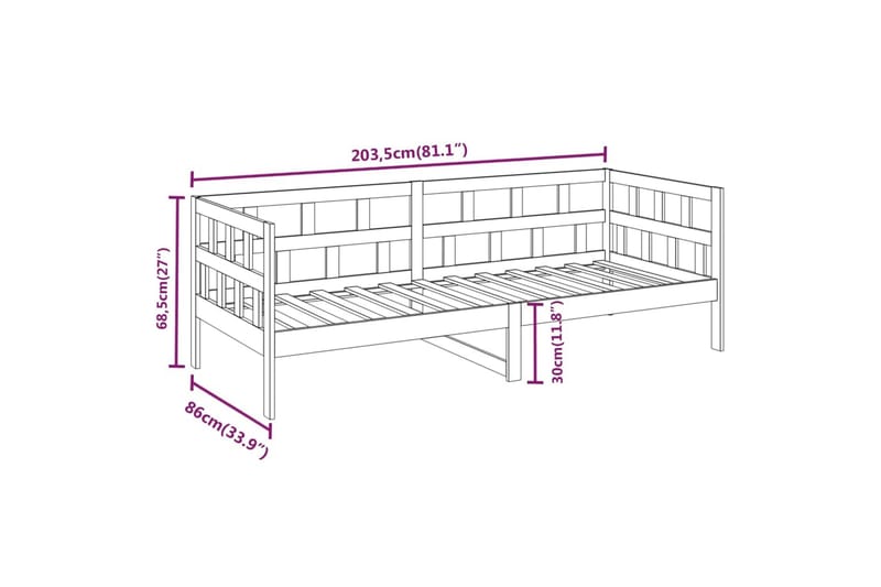 beBasic Dagseng svart heltre furu 80x200 cm - Svart - Møbler - Senger - Sengeramme & sengestamme