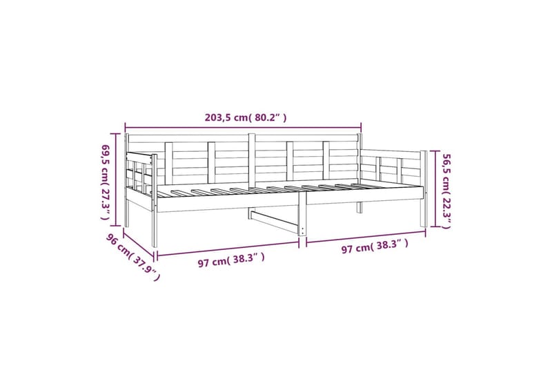 beBasic Dagseng svart heltre furu 90x200 cm - Svart - Møbler - Senger - Sengeramme & sengestamme