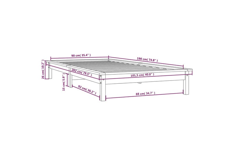 beBasic Sengeramme grå 90x190 cm heltre furu 3FT Single - GrÃ¥ - Møbler - Senger - Sengeramme & sengestamme