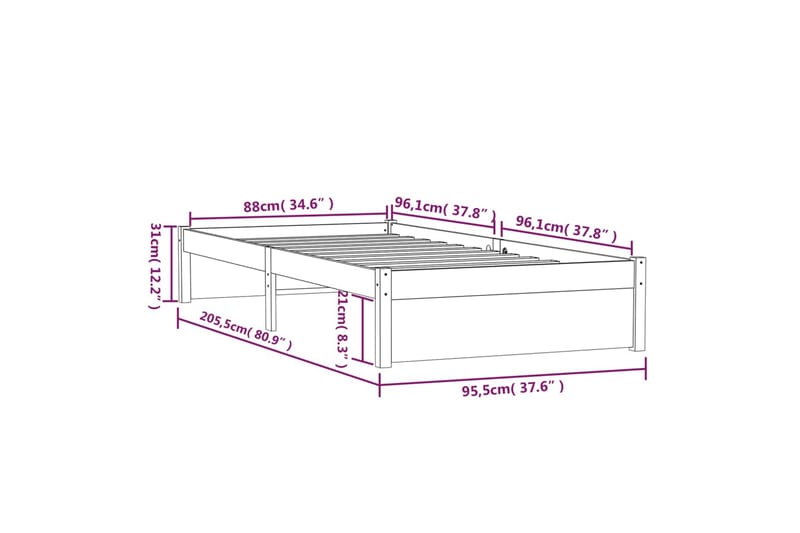 beBasic Sengeramme grå heltre 90x200 cm - GrÃ¥ - Møbler - Senger - Sengeramme & sengestamme