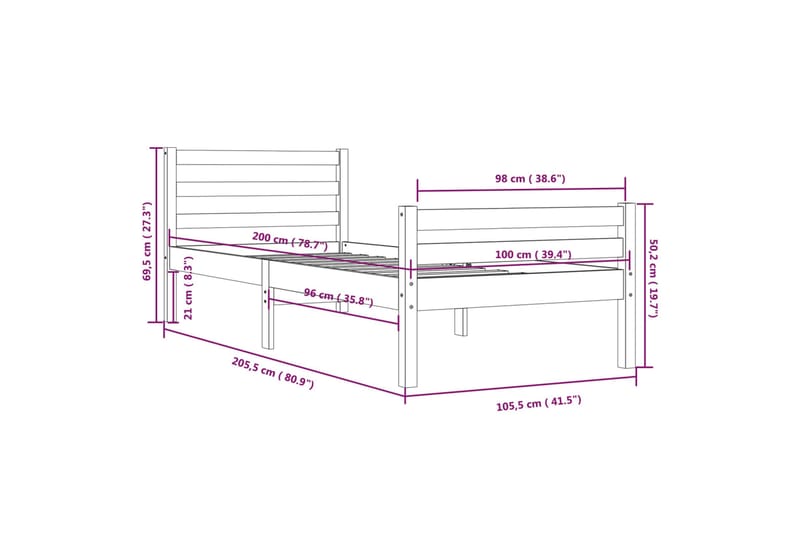 beBasic Sengeramme heltre 100x200 cm - Brun - Møbler - Senger - Sengeramme & sengestamme