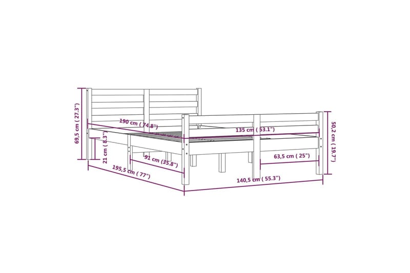 beBasic Sengeramme heltre 135x190 cm 4FT6 Double - Brun - Møbler - Senger - Sengeramme & sengestamme