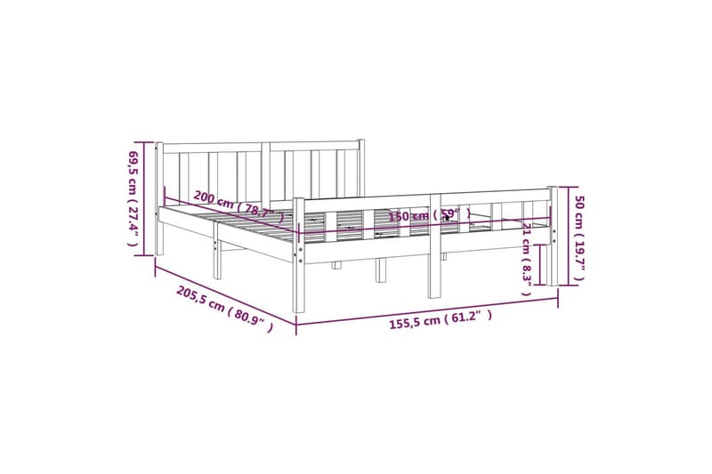 beBasic Sengeramme heltre 150x200 cm 5FT King Size - Brun - Møbler - Senger - Sengeramme & sengestamme