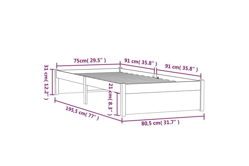 beBasic Sengeramme heltre 75x190 cm 2FT6 Small Single - Brun - Møbler - Senger - Sengeramme & sengestamme