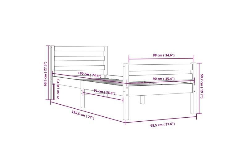 beBasic Sengeramme heltre 90x190 cm 3FT Single - Brun - Møbler - Senger - Sengeramme & sengestamme