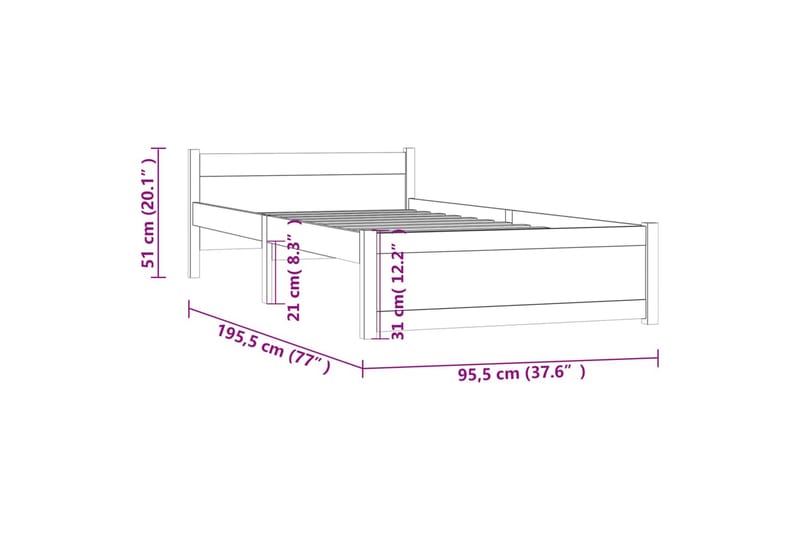 beBasic Sengeramme heltre 90x190 cm 3FT Single - Brun - Møbler - Senger - Sengeramme & sengestamme