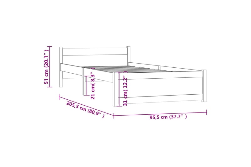 beBasic Sengeramme heltre 90x200 cm - Brun - Møbler - Senger - Sengeramme & sengestamme