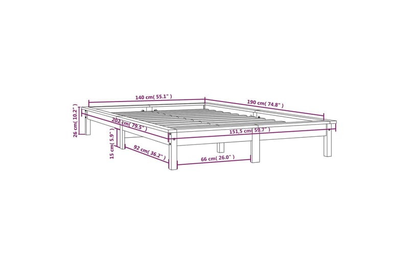 beBasic Sengeramme heltre furu 140x190 cm - Brun - Møbler - Senger - Sengeramme & sengestamme