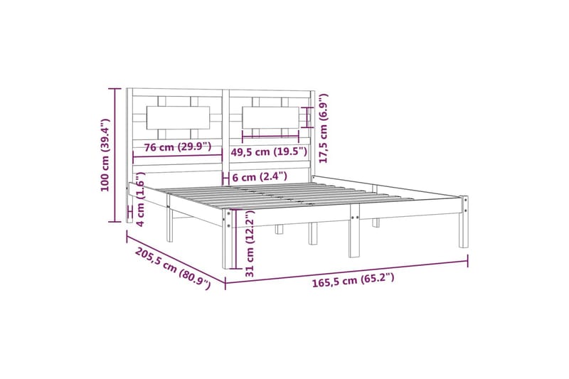 beBasic Sengeramme heltre furu 160x200 cm - Brun - Møbler - Senger - Sengeramme & sengestamme