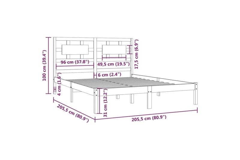 beBasic Sengeramme heltre furu 200x200 cm - Brun - Møbler - Senger - Sengeramme & sengestamme