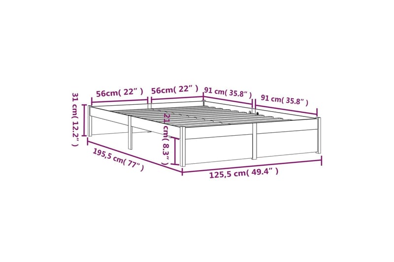 beBasic Sengeramme honningbrun heltre 120x190 cm grå 4FT Small Double - Brun - Møbler - Senger - Sengeramme & sengestamme