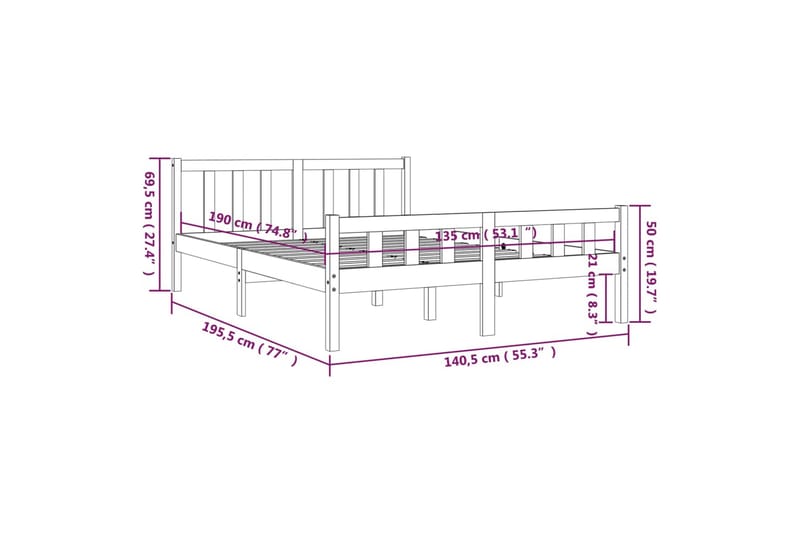 beBasic Sengeramme honningbrun heltre 135x190 cm 4FT6 Double - Brun - Møbler - Senger - Sengeramme & sengestamme