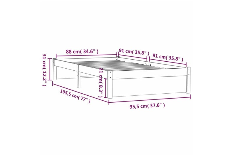 beBasic Sengeramme honningbrun heltre 90x190 cm 3FT Single - Brun - Møbler - Senger - Sengeramme & sengestamme