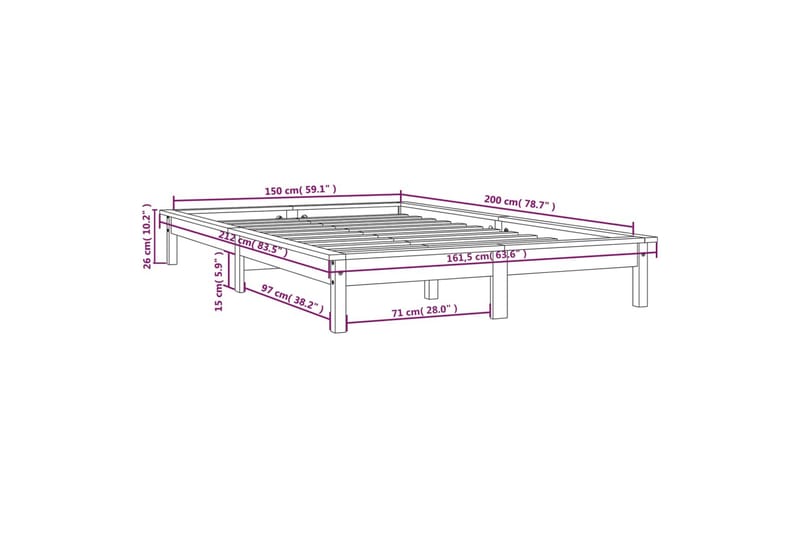 beBasic Sengeramme honningbrun heltre furu 150x200 cm 5FT King Size - Brun - Møbler - Senger - Sengeramme & sengestamme