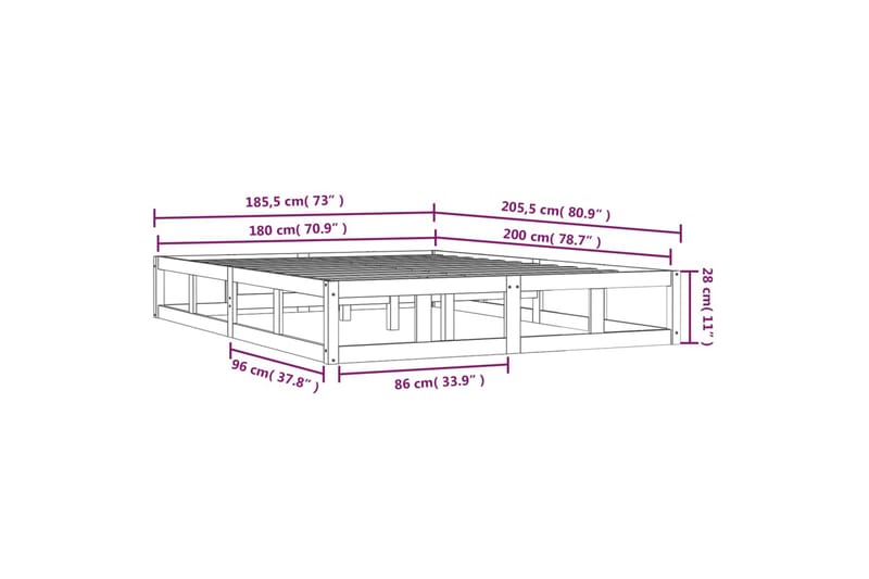 beBasic Sengeramme hvit 180x200 cm 6FT Super King heltre - Hvit - Møbler - Senger - Sengeramme & sengestamme