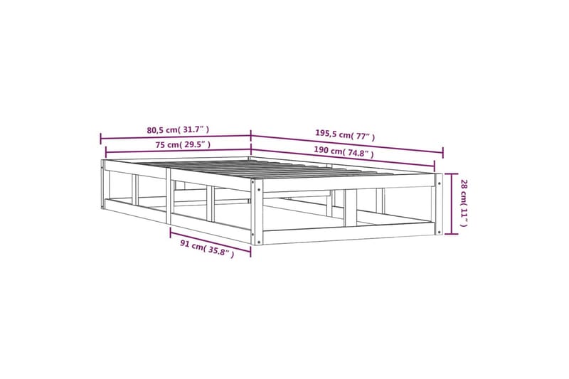 beBasic Sengeramme hvit 75x190 cm 2FT6 Small Single heltre - Hvit - Møbler - Senger - Sengeramme & sengestamme