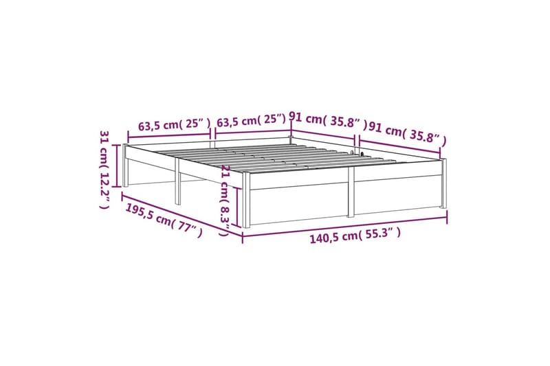 beBasic Sengeramme hvit heltre 135x190 cm 4FT6 Double - Hvit - Møbler - Senger - Sengeramme & sengestamme