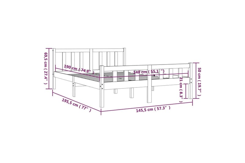 beBasic Sengeramme hvit heltre 140x190 cm - Hvit - Møbler - Senger - Sengeramme & sengestamme