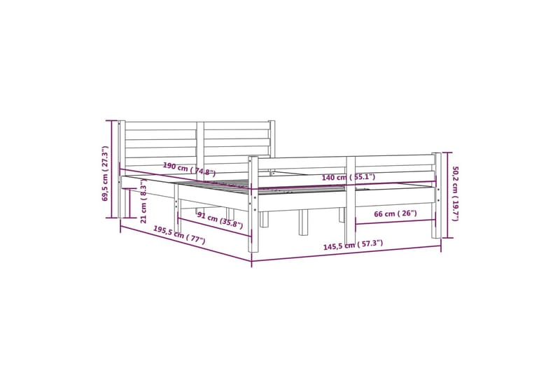 beBasic Sengeramme hvit heltre 140x190 cm - Hvit - Møbler - Senger - Sengeramme & sengestamme