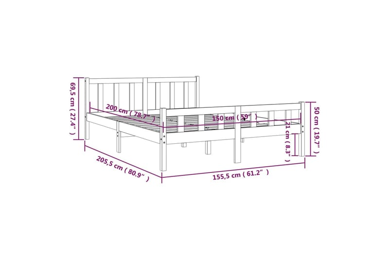 beBasic Sengeramme hvit heltre 150x200 cm 5FT King Size - Hvit - Møbler - Senger - Sengeramme & sengestamme