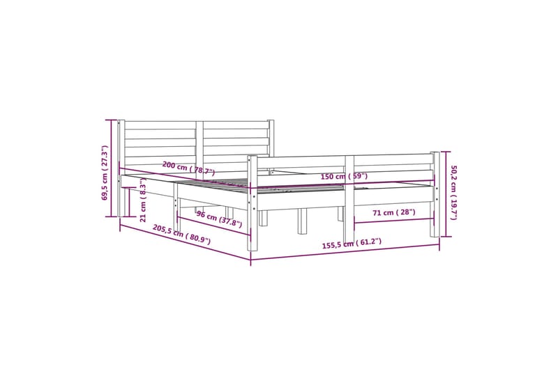 beBasic Sengeramme hvit heltre 150x200 cm 5FT King Size - Hvit - Møbler - Senger - Sengeramme & sengestamme