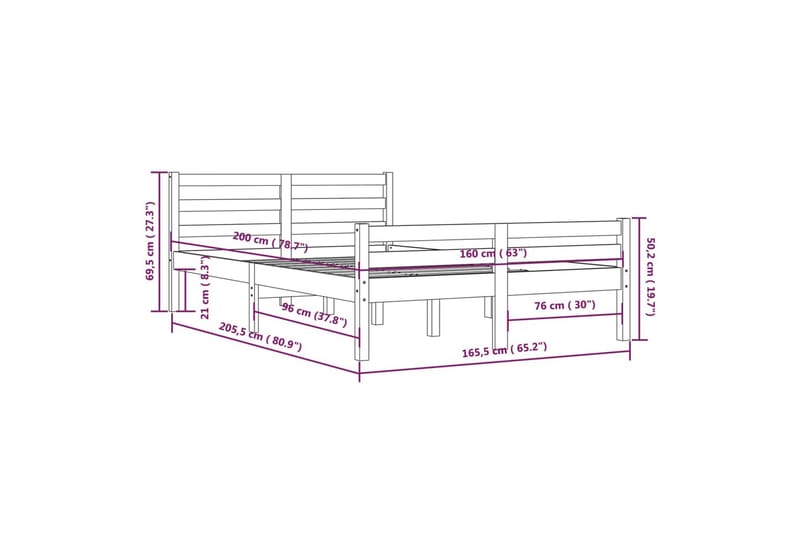 beBasic Sengeramme hvit heltre 160x200 cm - Hvit - Møbler - Senger - Sengeramme & sengestamme