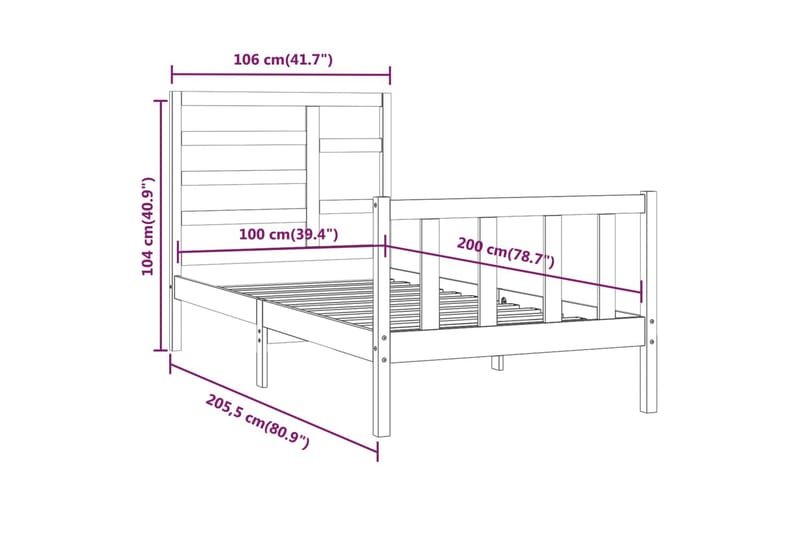 beBasic Sengeramme hvit heltre furu 100x200 cm - Hvit - Møbler - Senger - Sengeramme & sengestamme