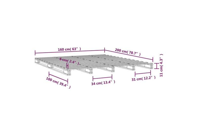 beBasic Sengeramme hvit heltre furu 160x200 cm - Hvit - Møbler - Senger - Sengeramme & sengestamme