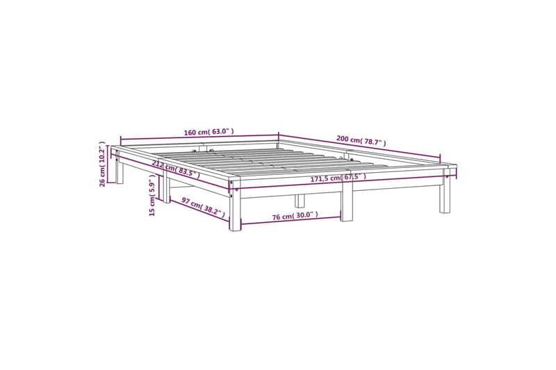 beBasic Sengeramme hvit heltre furu 160x200 cm - Hvit - Møbler - Senger - Sengeramme & sengestamme