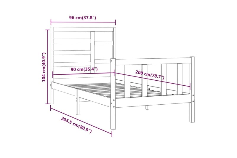 beBasic Sengeramme hvit heltre furu 90x200 cm - Hvit - Møbler - Senger - Sengeramme & sengestamme