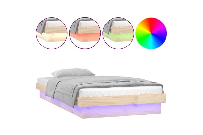 beBasic Sengeramme med LED 75x190 cm 2FT6 Small Single heltre - Brun - Møbler - Senger - Sengeramme & sengestamme