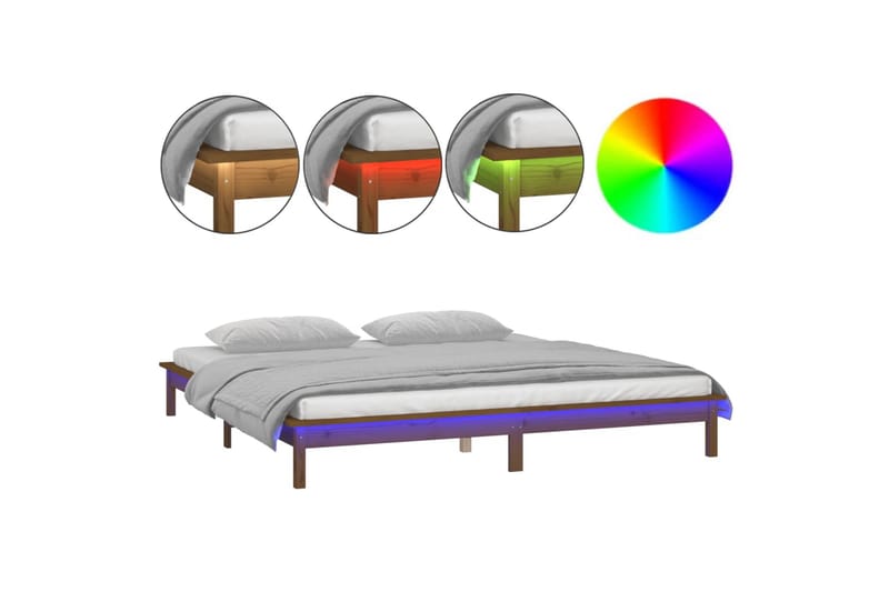 beBasic Sengeramme med LED honningbrun 140x190 cm heltre - Brun - Sengeramme & sengestamme