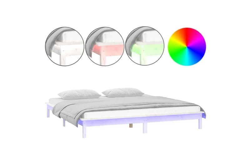 beBasic Sengeramme med LED hvit 120x200 cm heltre - Hvit - Sengeramme & sengestamme