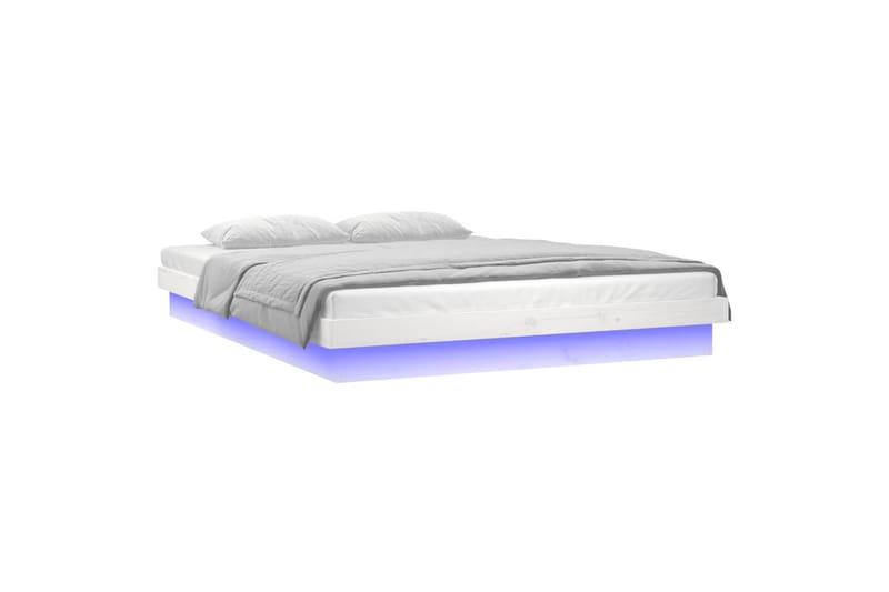 beBasic Sengeramme med LED hvit 150x200 cm 5FT King Size heltre - Hvit - Sengeramme & sengestamme
