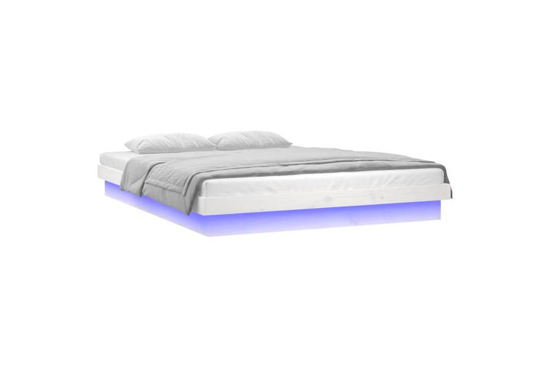 beBasic Sengeramme med LED hvit 160x200 cm heltre - Hvit - Sengeramme & sengestamme