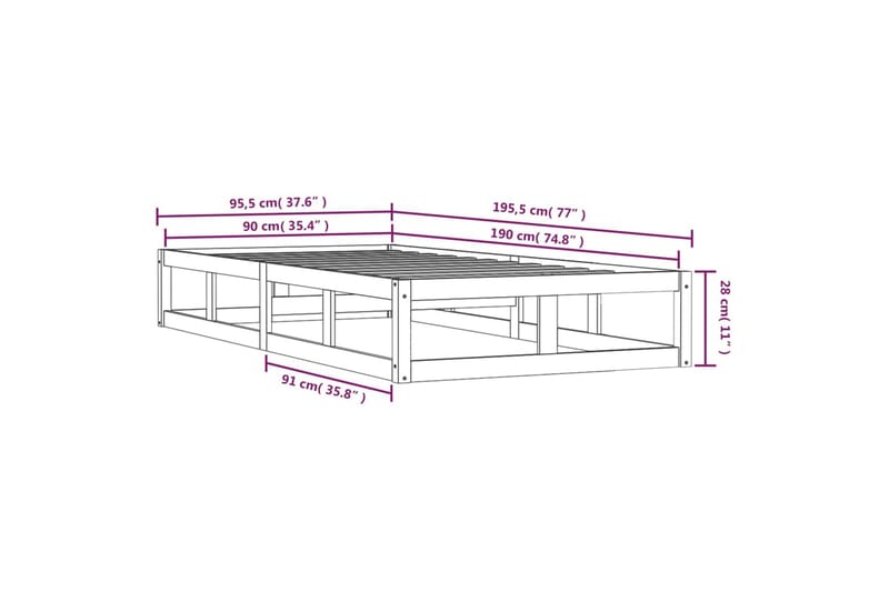 beBasic Sengeramme svart 90x190 cm 3FT Single heltre - Svart - Møbler - Senger - Sengeramme & sengestamme