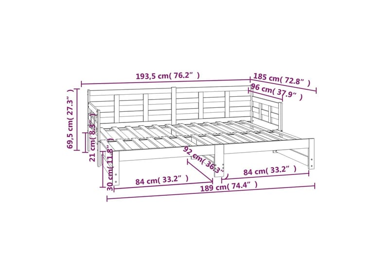 beBasic Uttrekkbar dagseng heltre furu 2x(90x190) cm - Brun - Møbler - Senger - Sengeramme & sengestamme