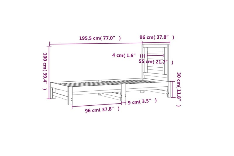 beBasic Uttrekkbar dagseng hvit 2x(90x190) cm heltre furu - Hvit - Møbler - Senger - Sengeramme & sengestamme