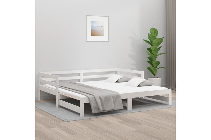 beBasic Uttrekkbar dagseng hvit 2x(90x190) cm heltre furu - Hvit - Sengeramme & sengestamme